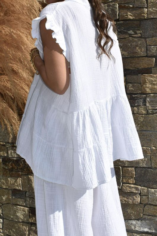 Tasha Cushion Cotton Cap Sleeve Tier Top White